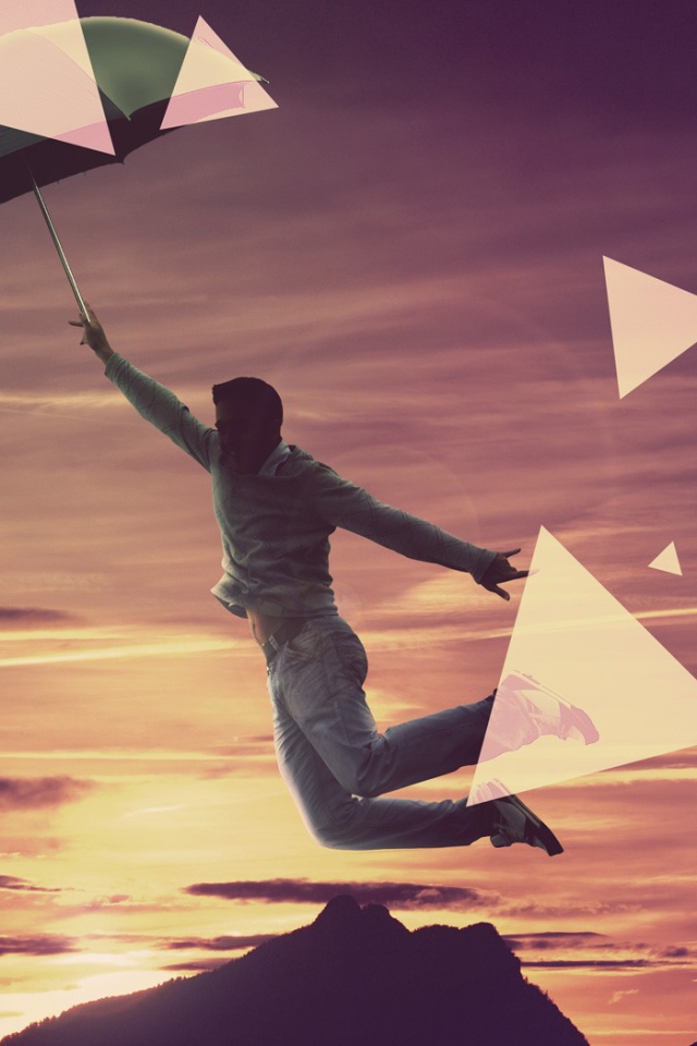 Человек летит на зонтике