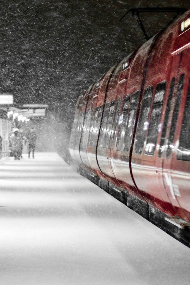 	 Train on a snowy station