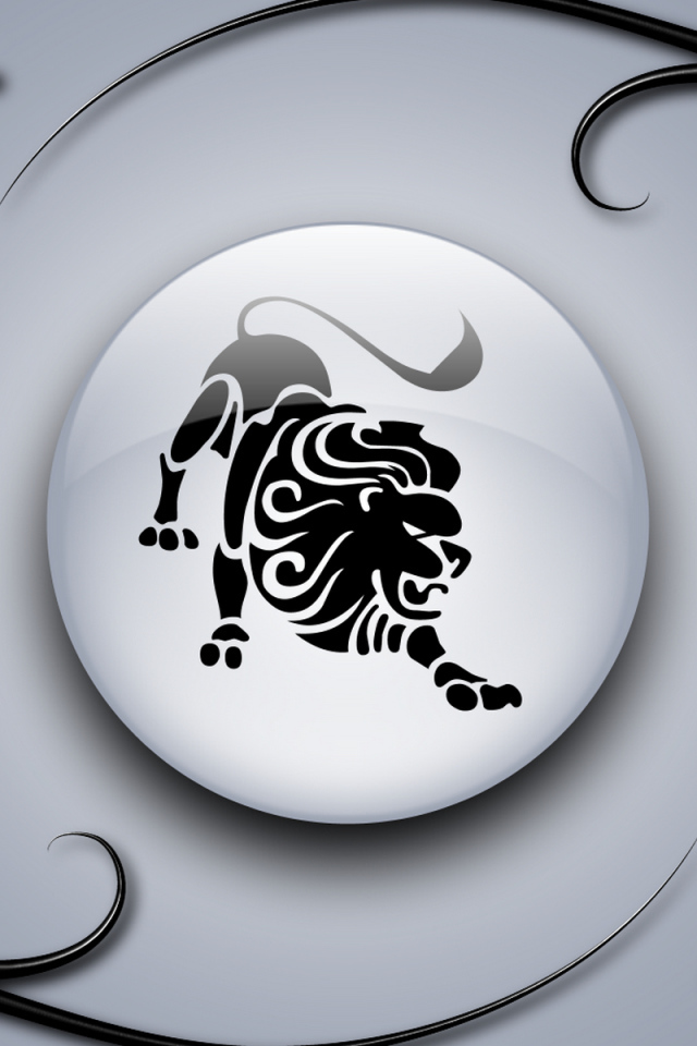 Знак лев на сером фоне с чёрным орнаментом