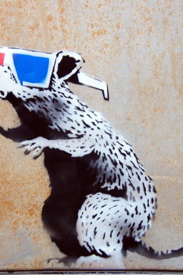 Граффити, крыса в очках, художник Бэнкси