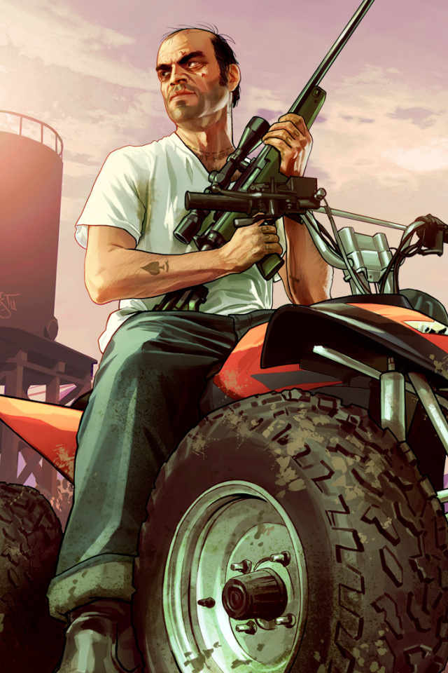 Grand Theft Auto V герой с снайперской винтовкой