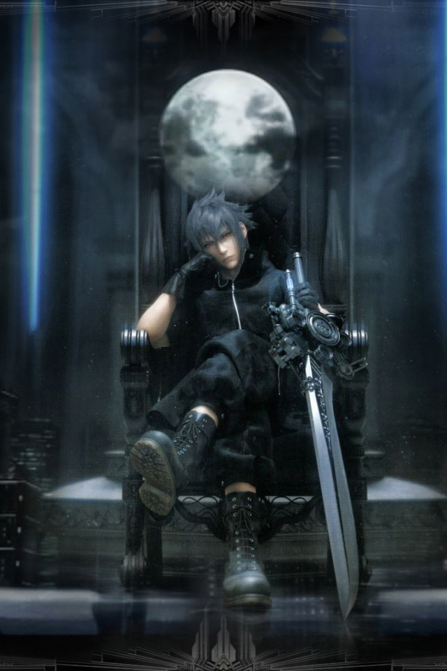 Герой игры на фоне города Final Fantasy xv