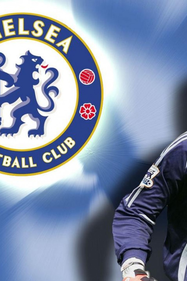 Игрок Челси Петр Чех на синем фоне