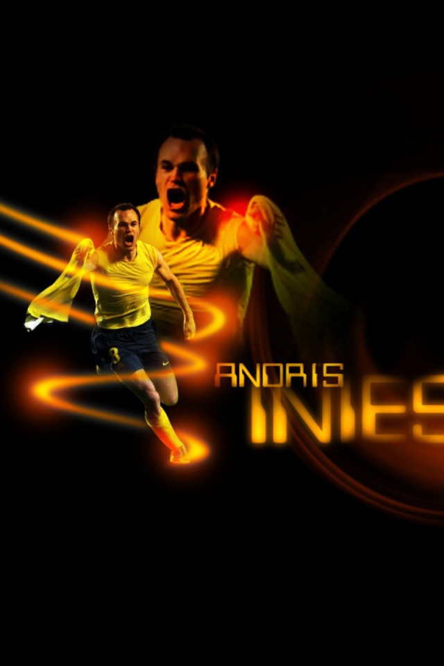 Игрок Барселоны Андрес Иньеста на черном фоне