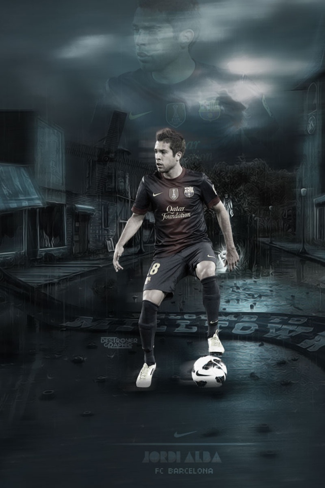 Игрок Барселоны Хорди Альба на темных улицах
