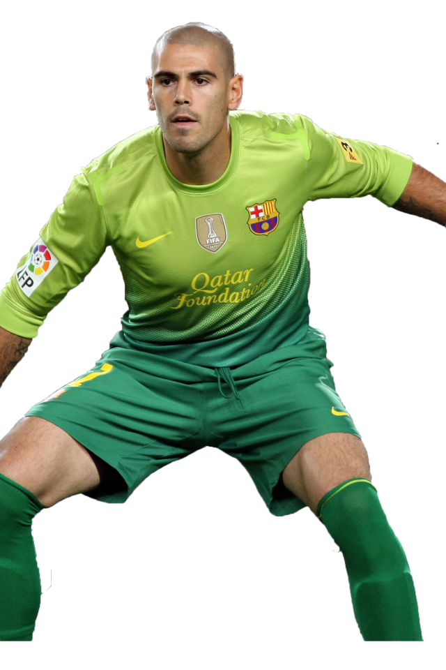 Игрок Барселоны Виктор Вальдес на белом фоне