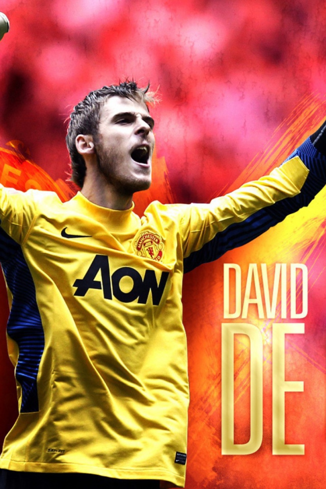 Игрок Манчестер Юнайтед Дэвид Де Хеа на красном фоне