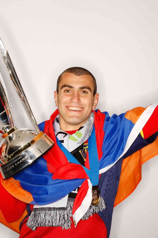 The player of Moscow Spartak Yura Movsisyan with his own trophy