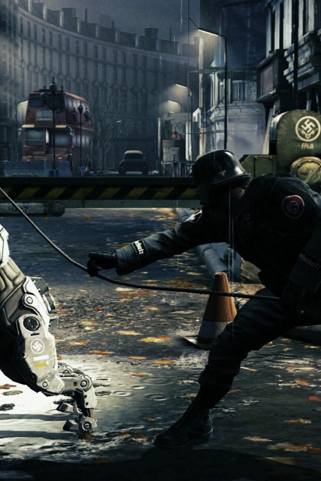 Wolfenstein New Order: солдат выпускает свою собаку