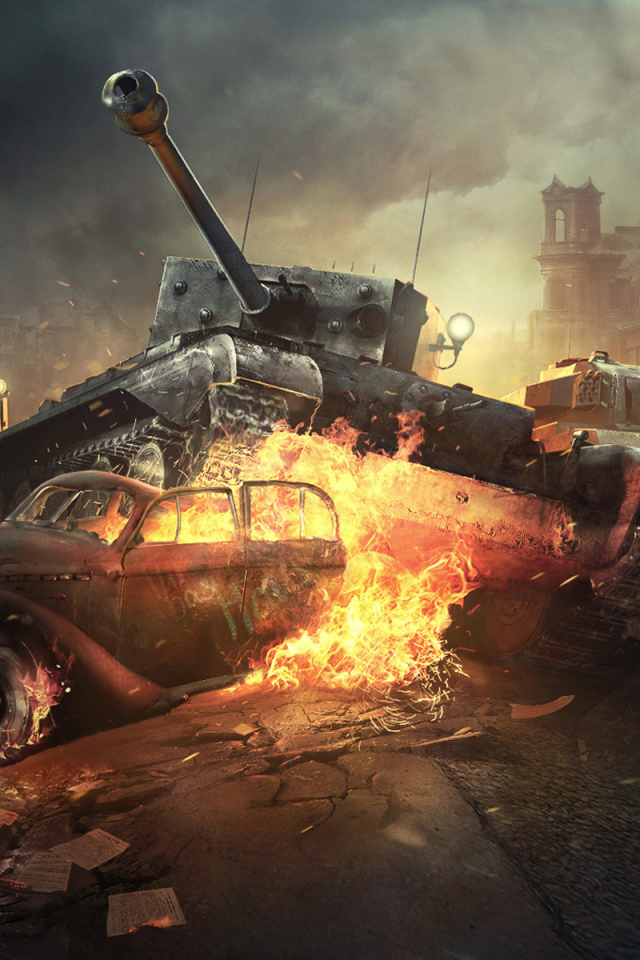 World of Tanks: танк разрушает автомобиль