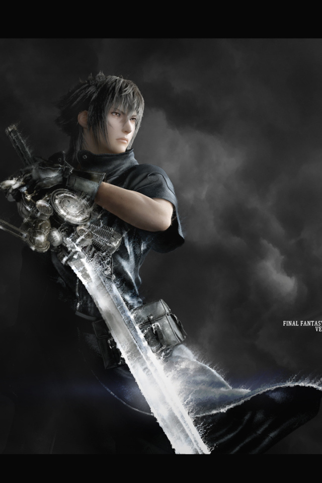 Герой игры на фоне туч Final Fantasy xv