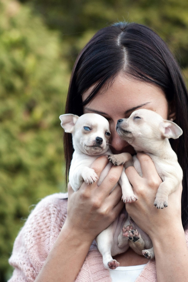 Девушка с щенками