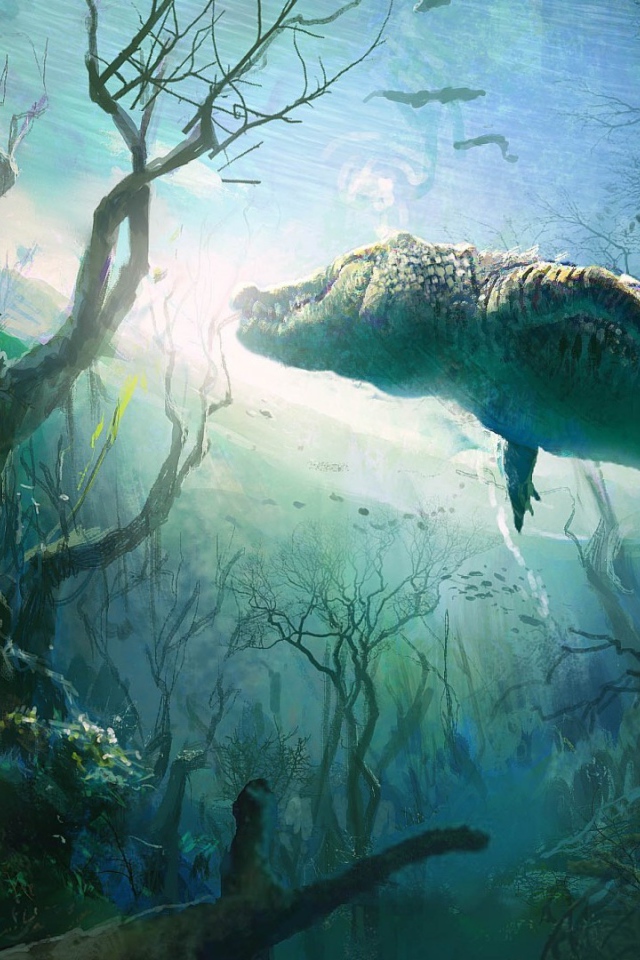 Крокодил под водой