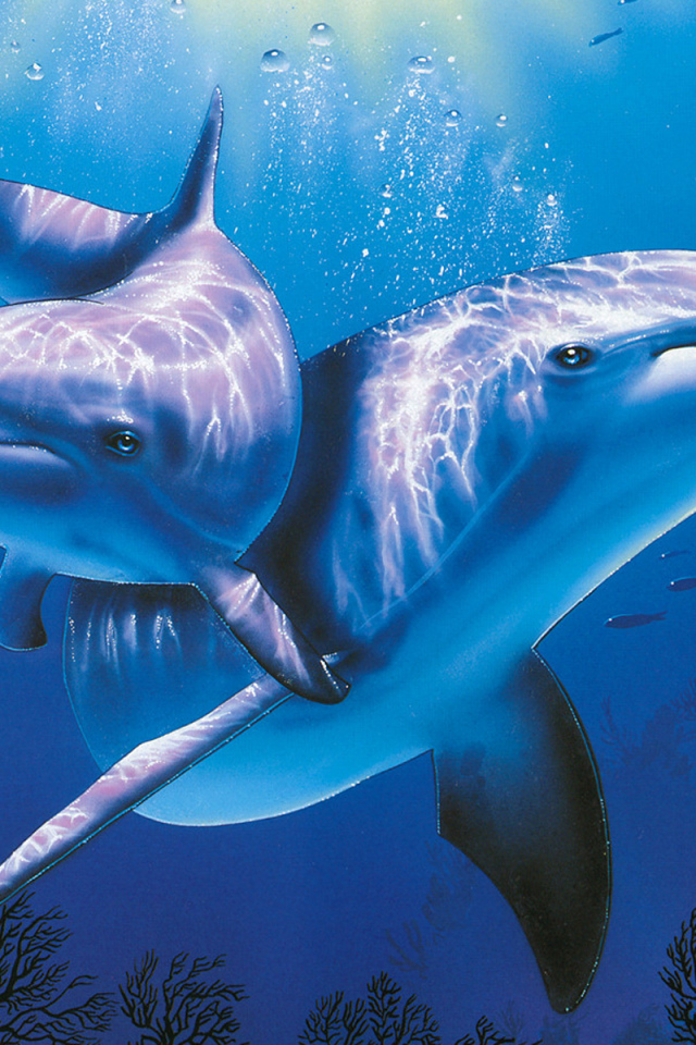 Дельфины в голубой воде