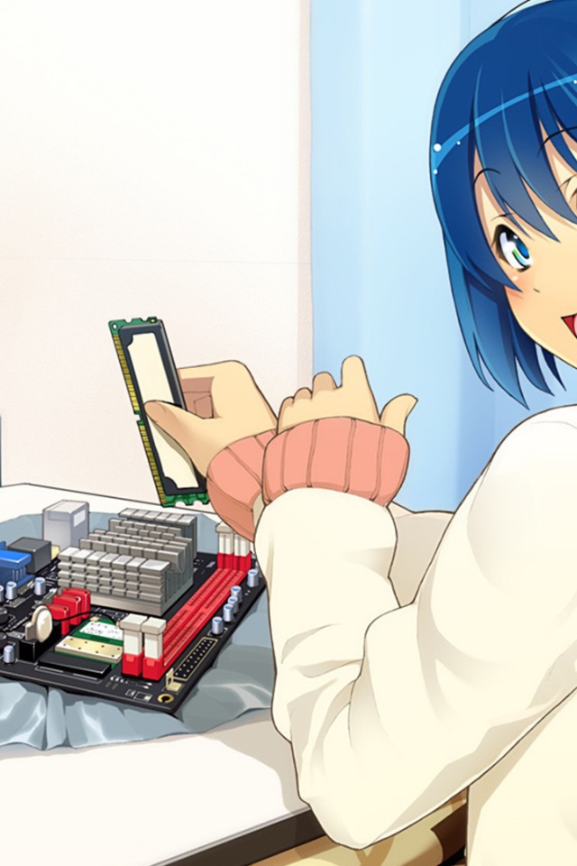 Девочка собирает компьютер