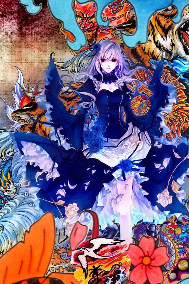 Аниме девушка в цветах