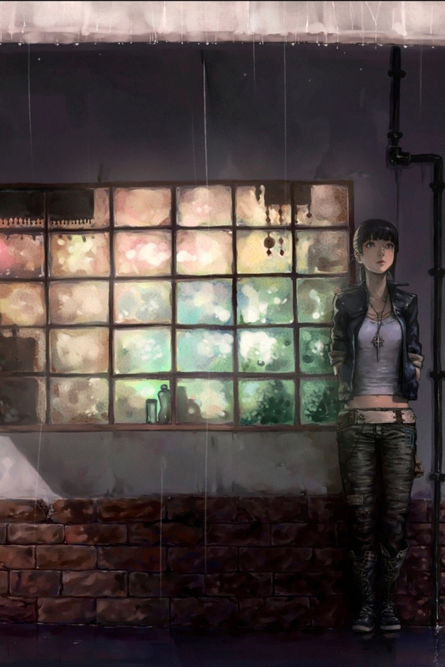 Девушка спряталась от дождя