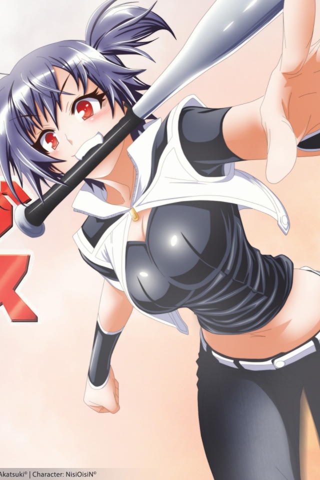 Девушка с бейсбольной битой в зубах