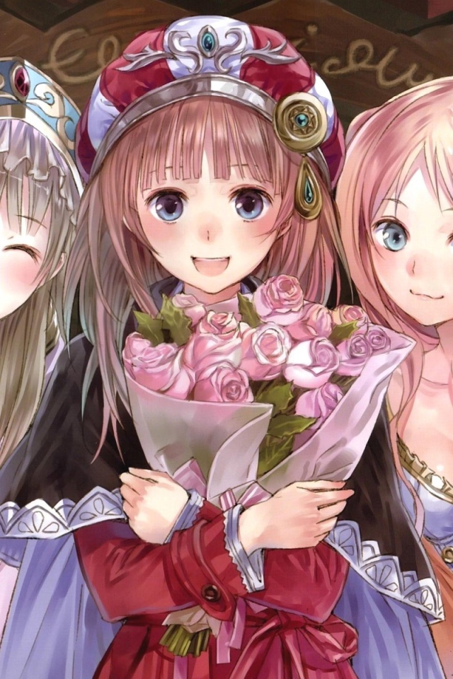 Три девочки с букетом роз