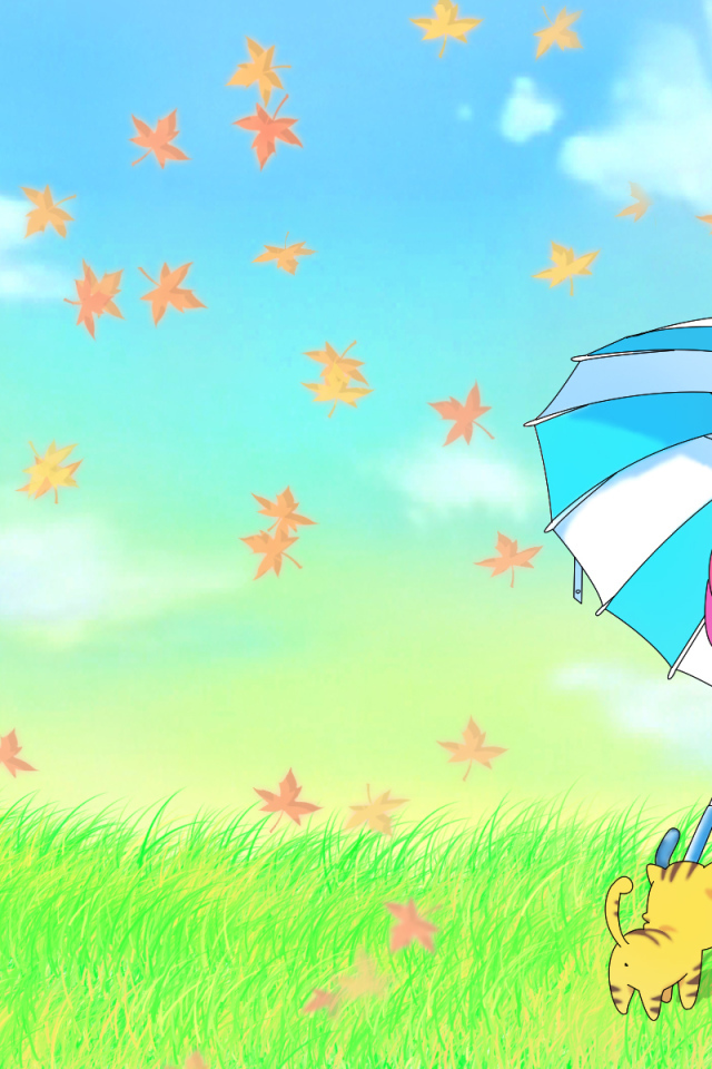 Девочка с зонтиком и котенком