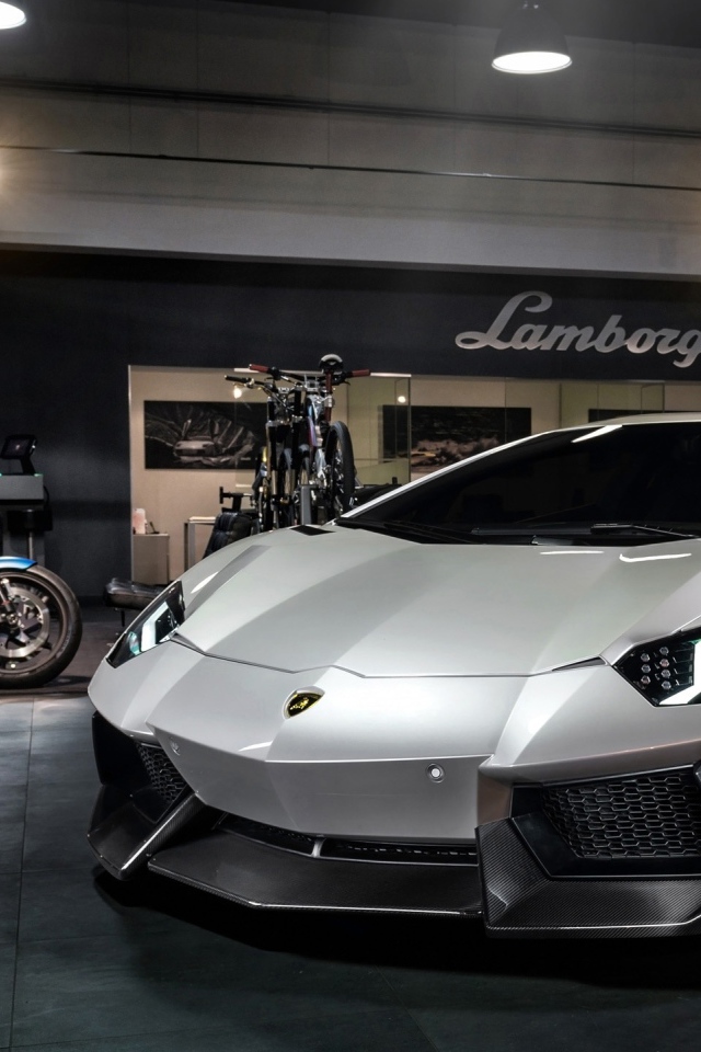 Серебристый Lamborghini Aventador
