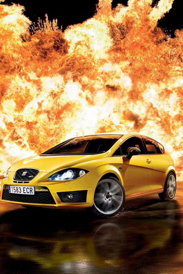 	   Car and fire