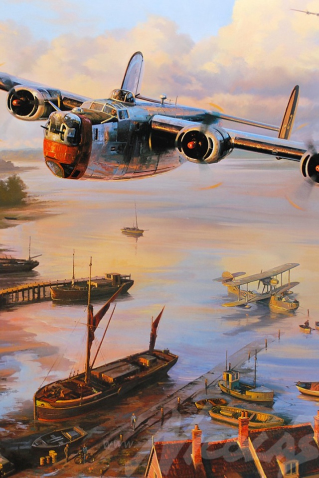 Старый самолет над бухтой