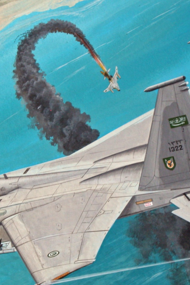 Подбитый самолет падает в море