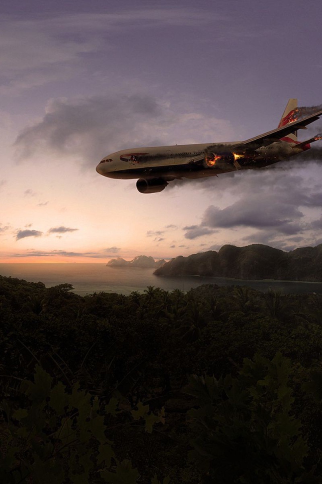 Горящий самолет идет на посадку