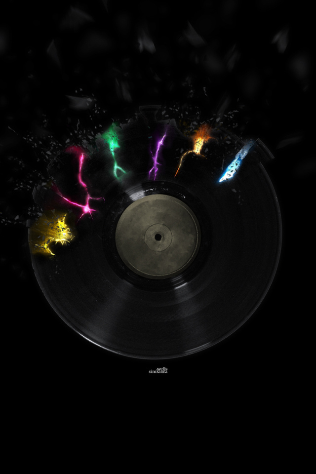 Черные обои с виниловым диском
