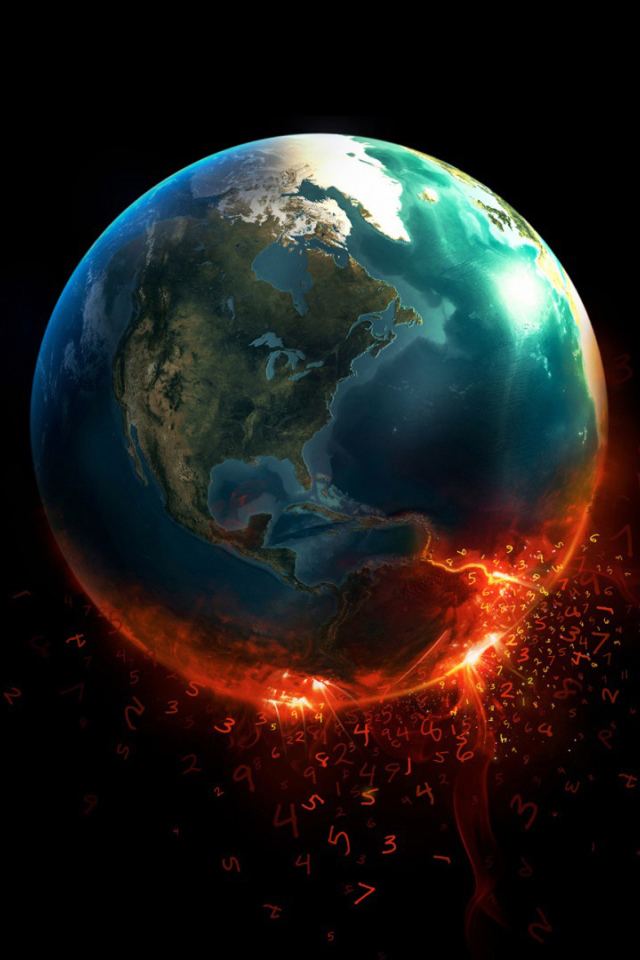 Горящая Земля на черных обоях