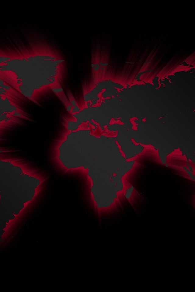 Огненная карта мира на черных обоях