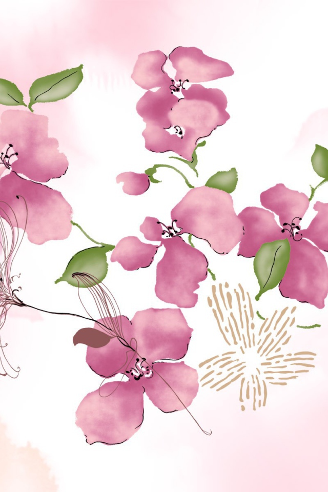 Розовые цветы на белом фоне