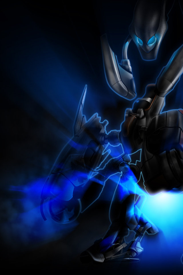 Робот на черных обоях