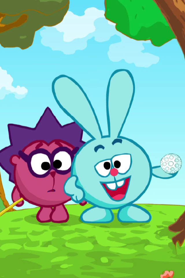 Игра в гольф в мультфильме Смешарики