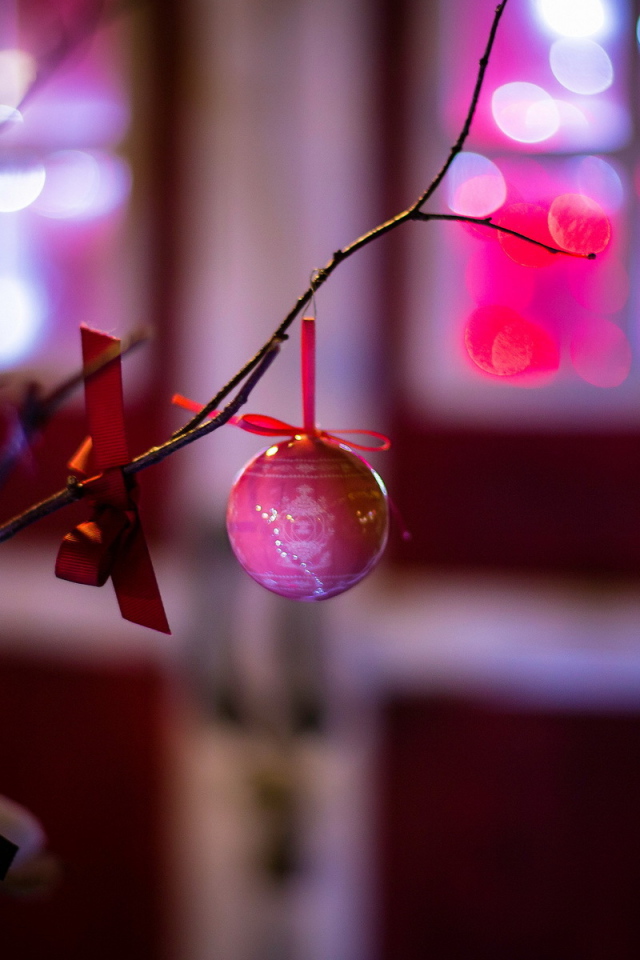 Розовая игрушка на ветке