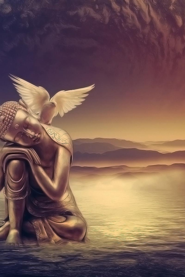 Dove on the shoulder of the Buddha