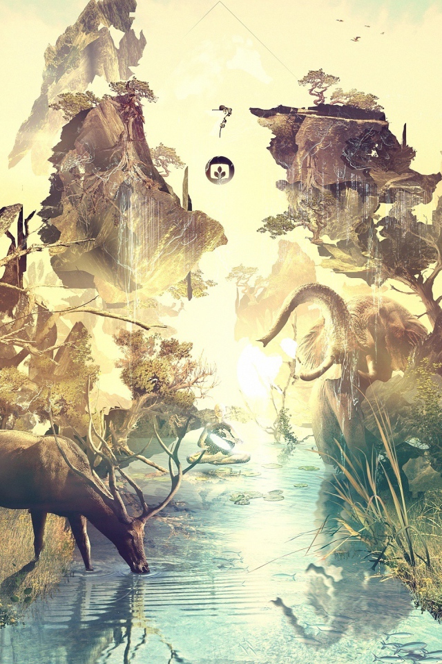 Олень на водопое