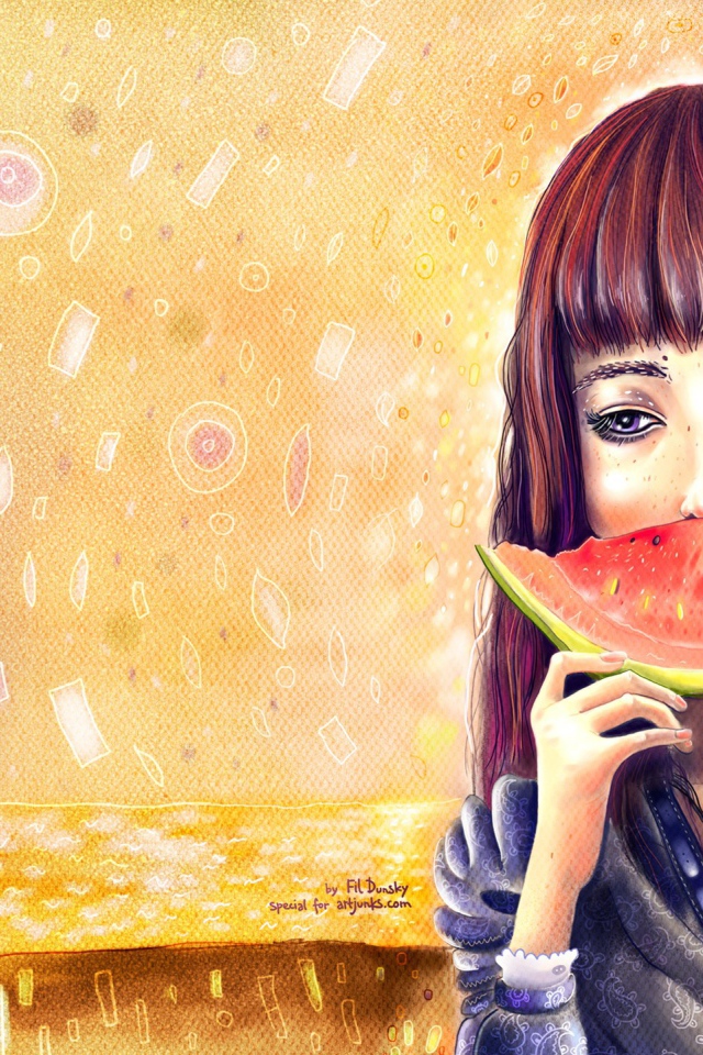 Девушка ест арбуз