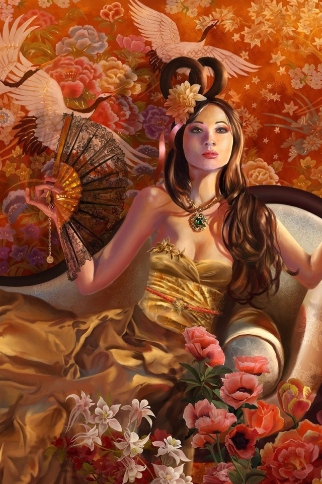 Девушка с веером в кресле