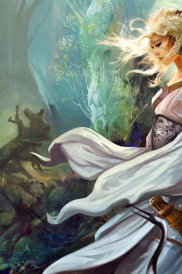 Девушка в белом платье с кувшином