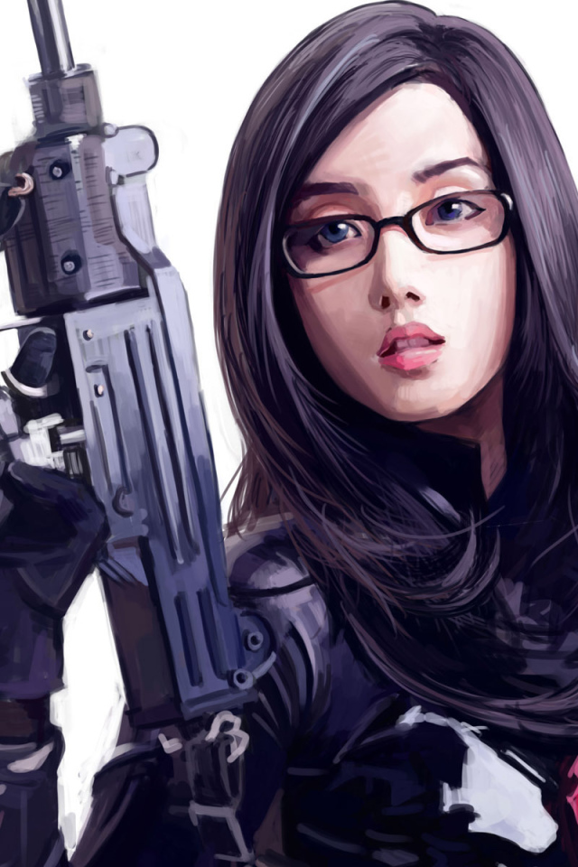 Девушка в очках и с оружием