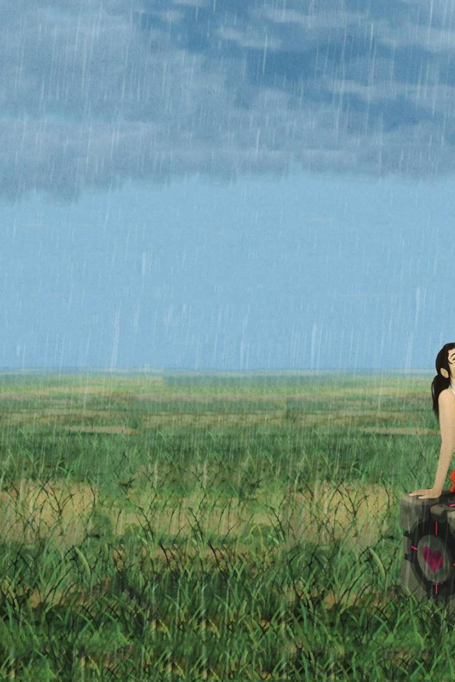 Девушка под дождем на поле