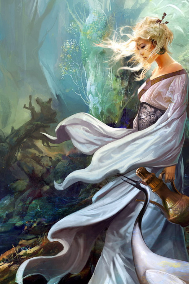 Девушка с кувшином в лесу