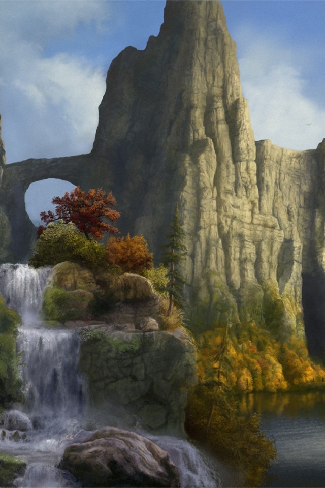 Горный пейзаж с водопадом