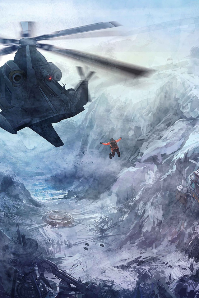 Человек прыгнул из вертолета