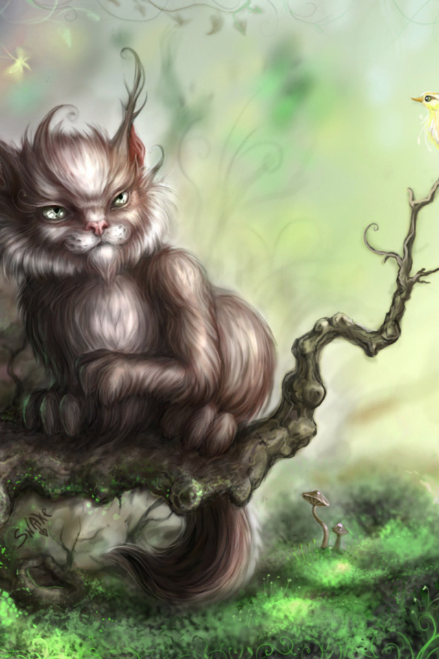 Сказочный кот и птица