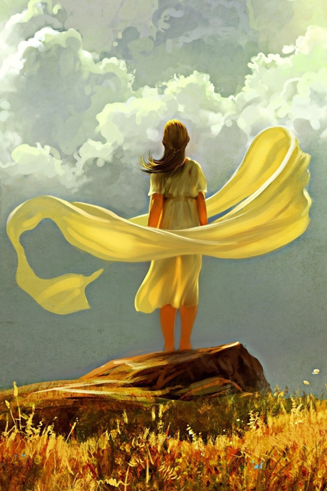 Девушка стоит на камне