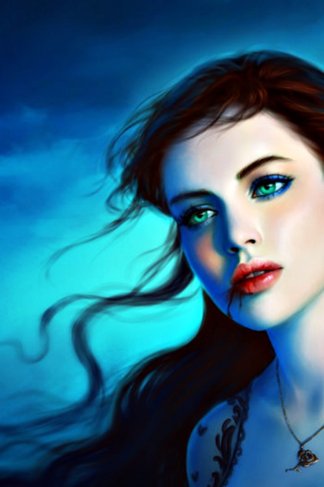 На фоне неба девушка вампир