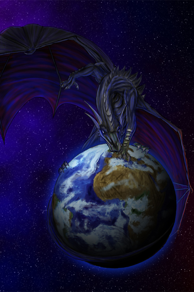 Дракон сидит на земном шаре